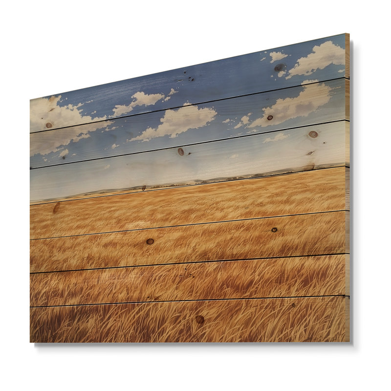 Meadow Golden Fields Of Corn I - Meadow Wood Wall Decor - On Natural Pine Wood, 24" H x 32" W x 0.78" D