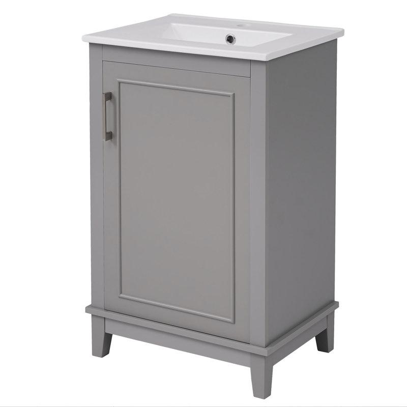 Petit meuble-lavabo moderne de 20 pouces avec lavabo en céramique - 20 * 14,5 * 33,3 pouces, rangement spacieux, 1 porte à fermeture en douceur