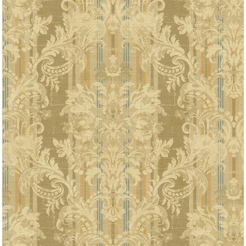 Papier peint rayé damassé Seabrook Designs, Kaki