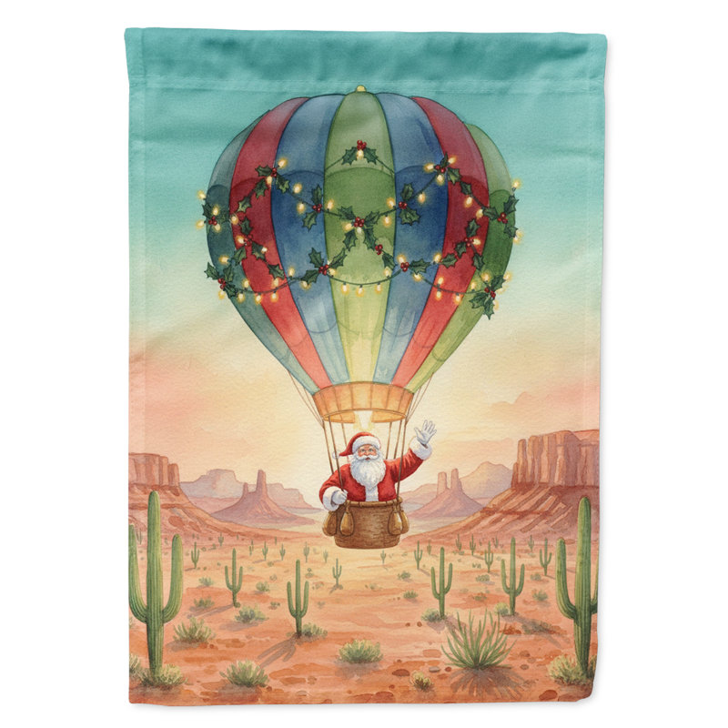 Drapeau de père Noël avec montgolfière, Taille du jardin, Santa with a Hot-Air Balloon