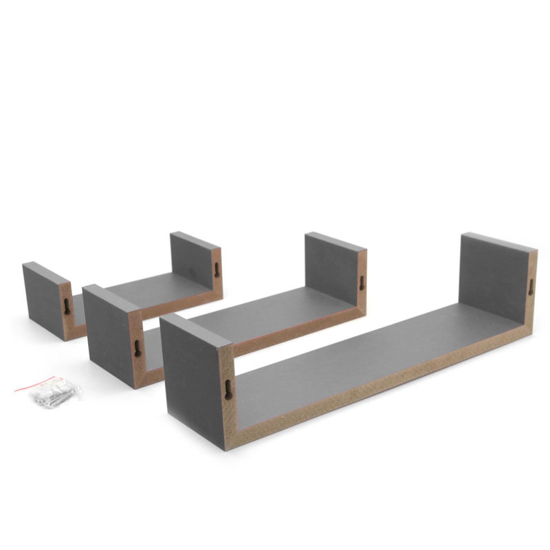 Harbour Housewares - Modern U Shaped Floating Wall Shelves - 42cm - Pack of 3, Gray