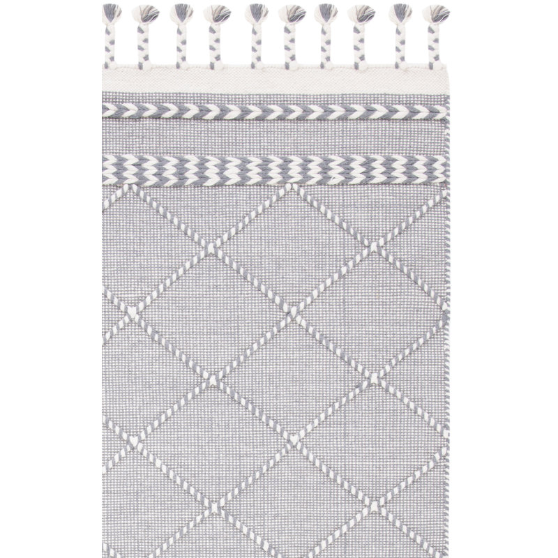 Tapis gris clair en laine / coton tissé à la main Casablanca, Rectangle 8 pi x 10 pi
