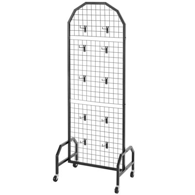 Support d'affichage mural Grid - Acier au carbone noir mobile avec roues et crochets, multifonctionnel pour matériel de décoration