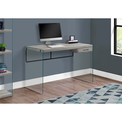 Bureau d'ordinateur contemporain en verre trempé avec rangement, idéal pour le bureau à domicile et les petits espaces, longueur de 48 pouces