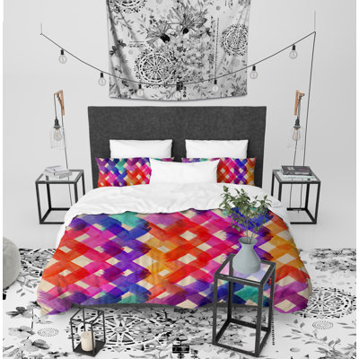 watercolor experiment Polyester Twill Striped and Plaid Duvet Cover Set