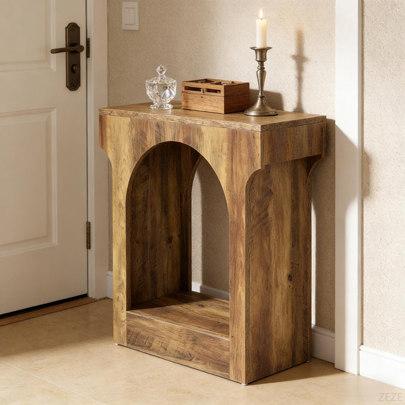 Table de bout arquée, table de thé à 2 niveaux, table de vestibule en bois