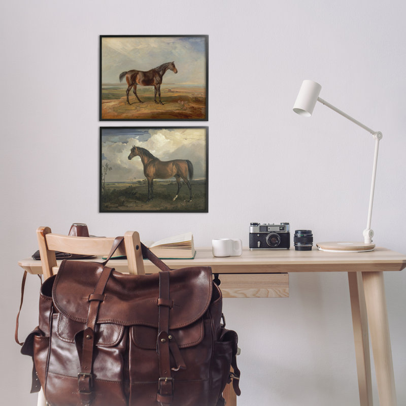  «Horses in Desolate Terrain», ensemble de 2 giclées par James Ward, H 11 po x l 14 po, Giclée encadrée noir minuit