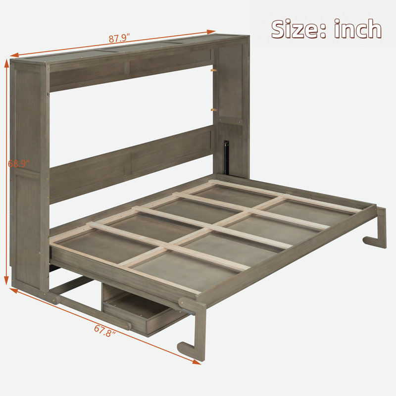 Lit escamotable avec bureau de coiffeuse, miroir central et 2 tiroirs latéraux, Gris
