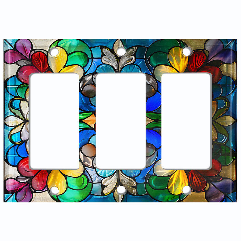 Plaque d'interrupteur en métal ; interrupteur à bascule GFI de taille standard américaine ; motif floral imprimé en vitrail