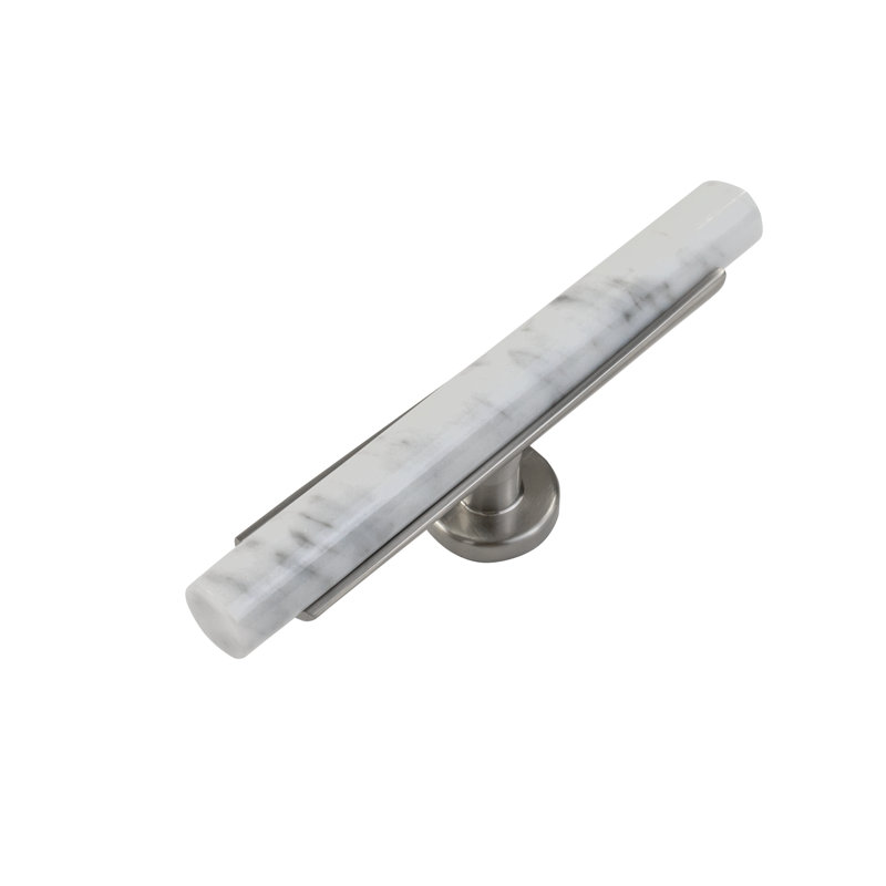 Firenze Bar Knob, White Marble/Satin Nickel