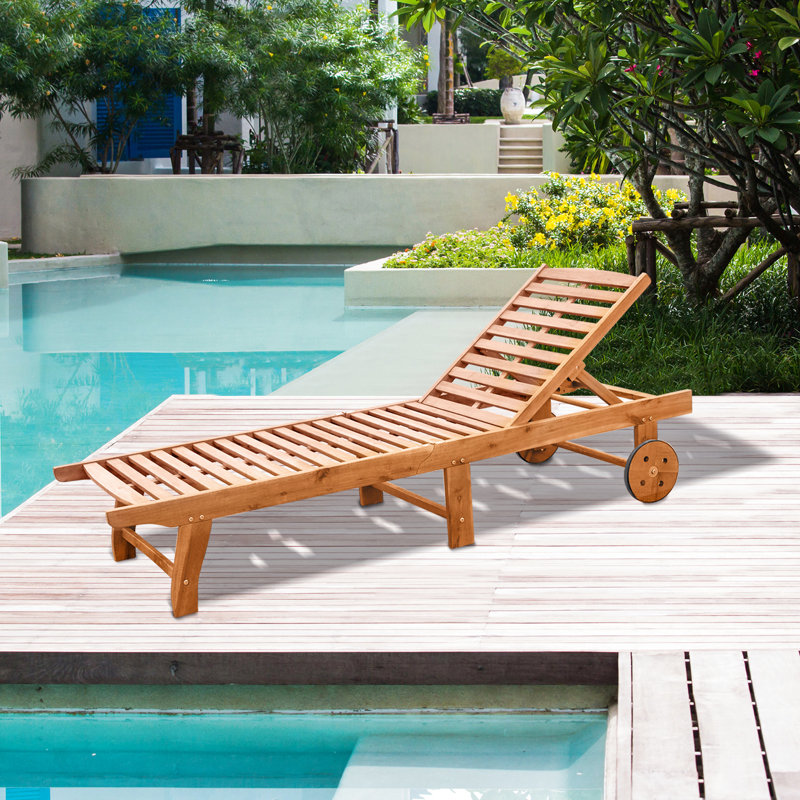 Portable Garden Chaise Lounge Chair, Wood, Color - Relax In On Patio, Deck, Poolside Chair With 4-Level Adjustable , Customizable Relaxation