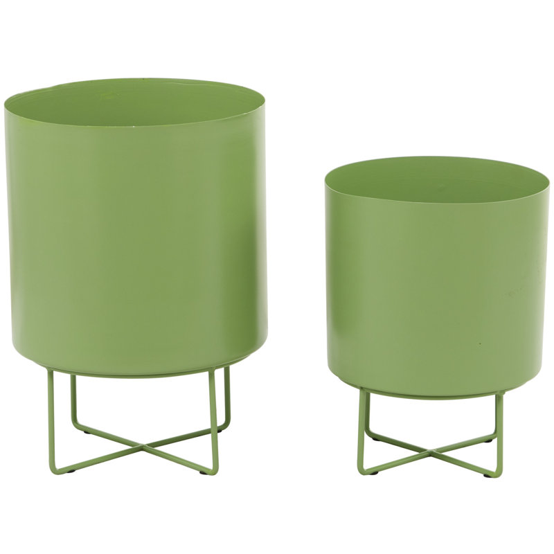 CosmoLiving by Cosmopolitan 2-Piece Modern Iron Pot Planter Set, Green