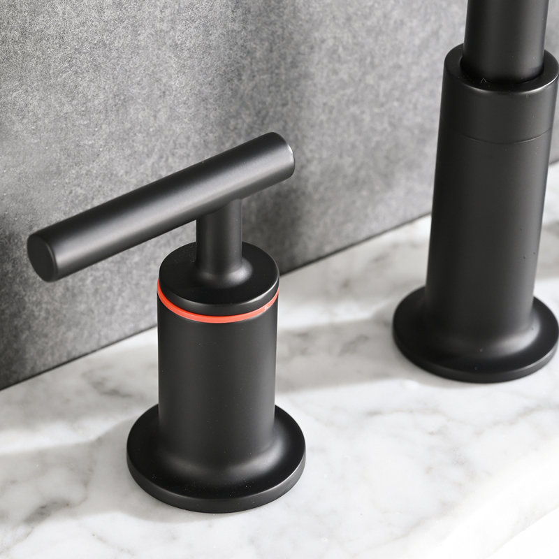 8 In. Widespread Double Handle Bathroom Faucet With Pop Up Drain In Matte Black, Matte Black