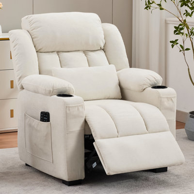 Oversized Power Recliner Chair with Heat and Massage, Beige