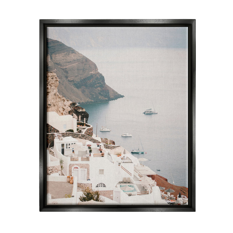 «Coastal Port Town» par Krista Broadway, H 31 po x l 25 po x P 1,7 po, Cadre flottant noir de jais