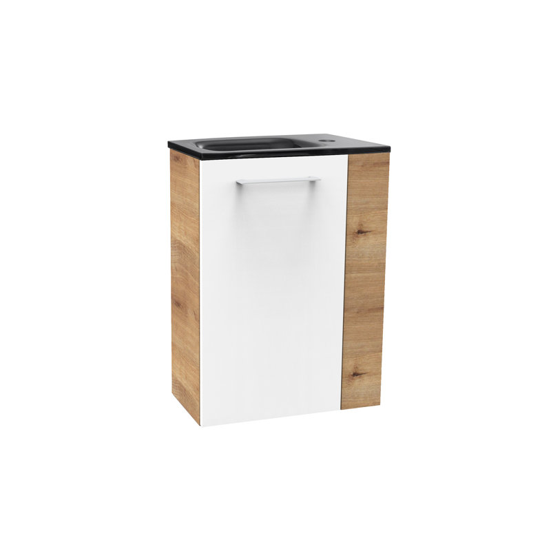 Bathroom Furniture Suite, Light Brown Wood/White/Black