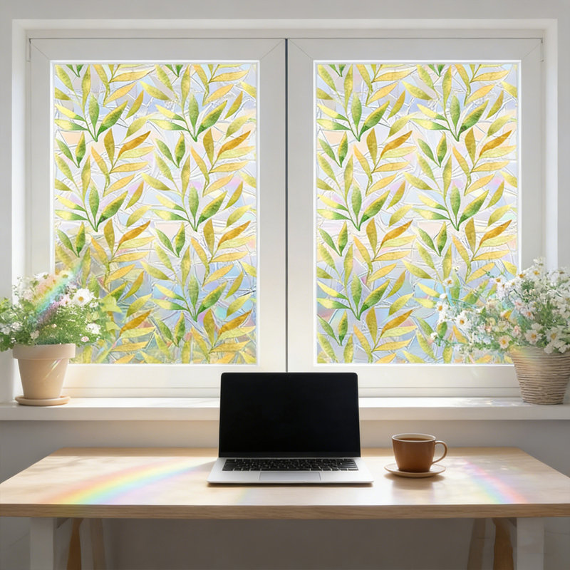 2PCS Window Film Privacy, Decorative No Glue Glass Sticker for Home Window,Static Cling Window Film for Front Door,Heat Control Anti UV,15.7x39.4Inch
