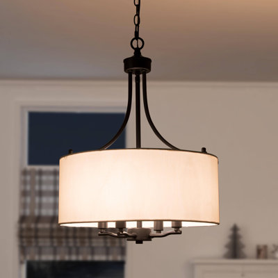 Suspension moderne Jeilyn à 4 lumières, intensité variable, avec revêtement en tissu noir pour salle à manger