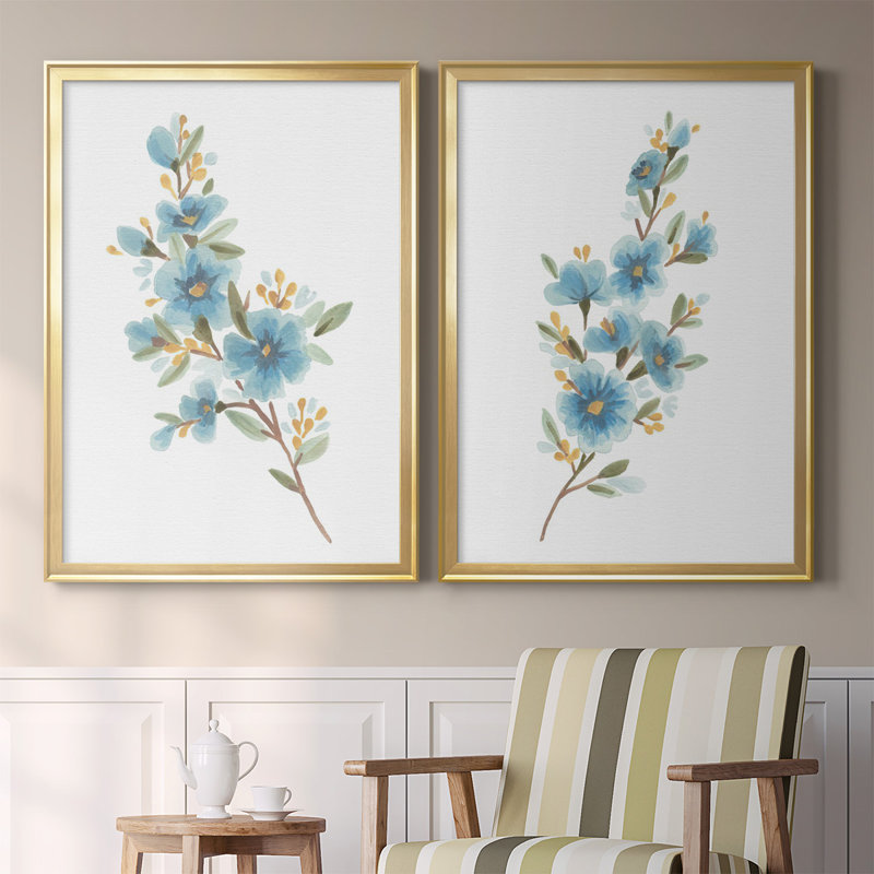 Wildflower Sprig I - ensemble de 2 reproductions d'art sur toile encadrées, Or, H 24,5 po x l 37 po x P 1,25 po