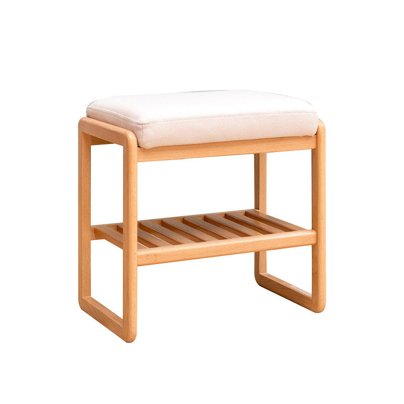 Natural Solid Wood Shoe Bench, White