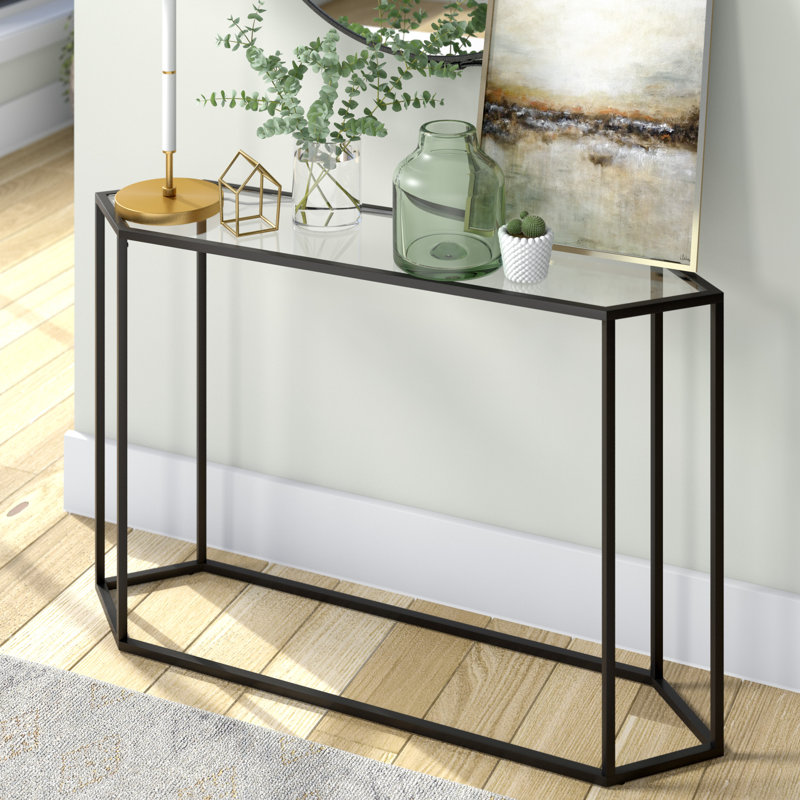 121.9cm Glass Top Console Table, Blackened Bronze