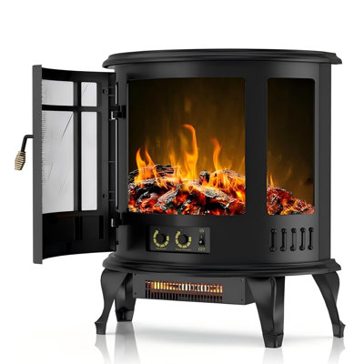 Freestanding Electric Fireplace Stove - 1500W Infrared Space Heater with 3D Realistic Flame Effect & Adjustable Thermostat, Black