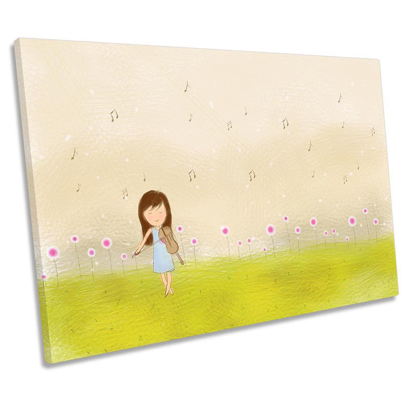 Girl Violin Music Notes Meadow Framed - Wrapped Canvas Print, 30.5cm H x 45.7cm W x 2cm D