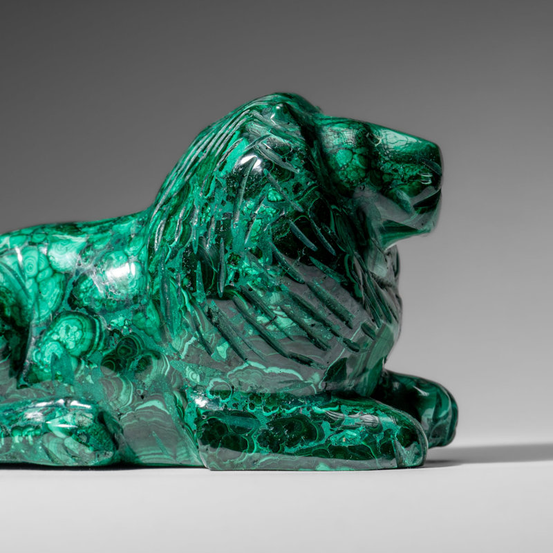 Genuine Polished Malachite Lion Carving (4.2 lbs)
