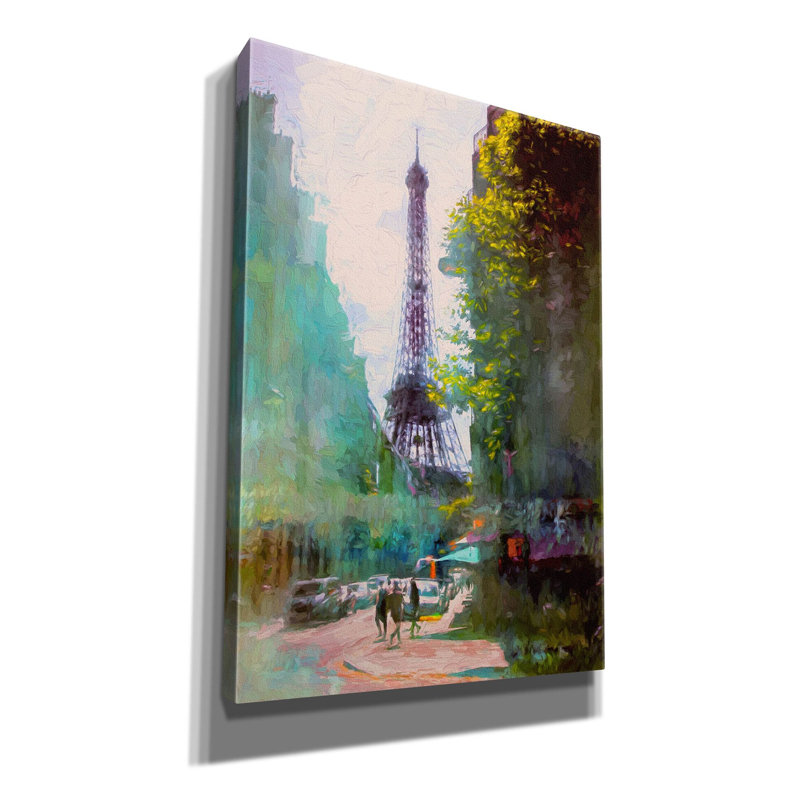 «Paris Street» par John Rivera - reproduction d'art sur toile tendue, H 26 po x l 18 po x P 0,75 po