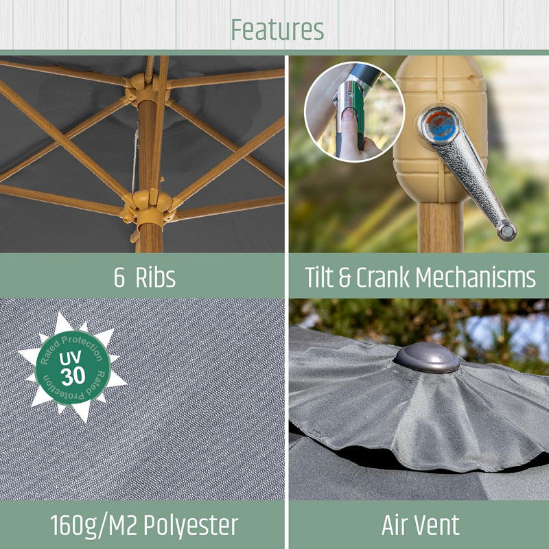 14cm Tilt Balcony Parasol, Charcoal