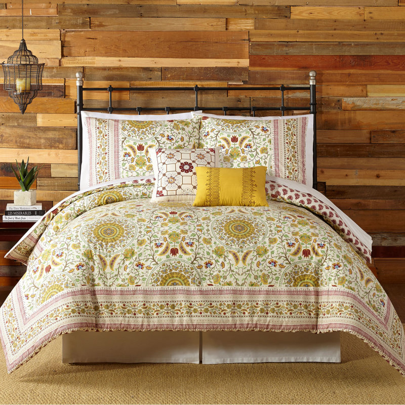 Joanne Queen Red Cotton 5-Piece Boho Bedspread Set