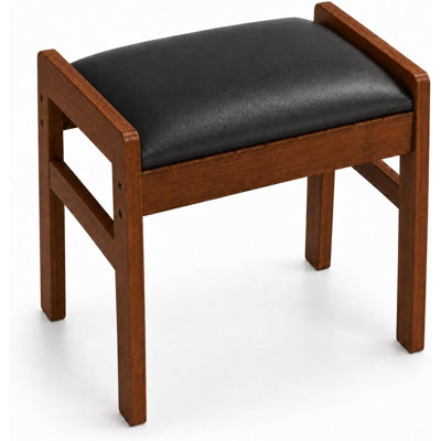 Tabouret de coiffeuse moderne pour maquillage avec coussin amovible et poignées latérales, repose-pieds en bambou pour le bureau du salon (noir - brun)