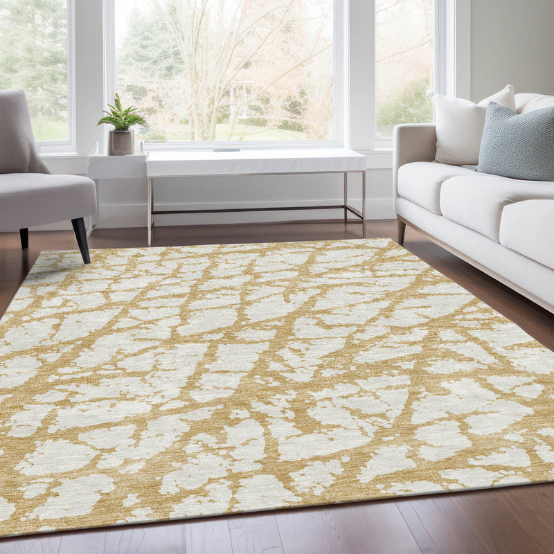 Tapis doré Prisco lavable à la machine de qualité supérieure, Rectangle 5 pi x 7 pi 6 po