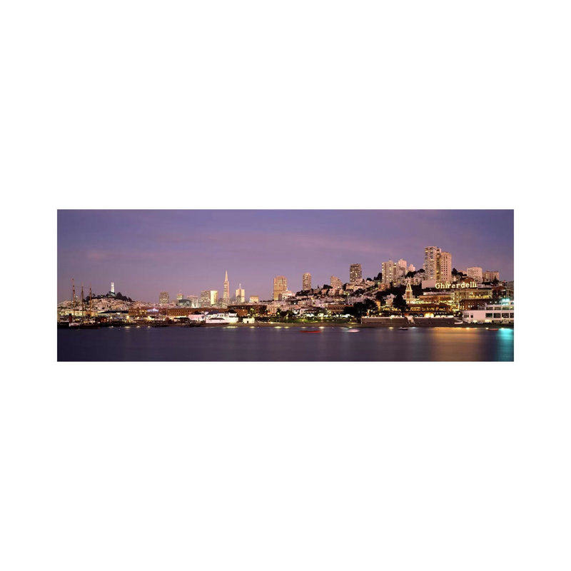 Sea With A City In The Background - Wrapped Canvas Panoramic Print, 30.48 cm H x 91.44 cm W x 1.91 cm D