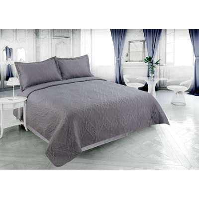 Marina Decoration Home Bedroom Pinsonic Bedding Coverlet Bedspread Ultra Soft 3 Piece Summer Embossed Solid Quilt Set with 2 Shams, Grey Color King Size