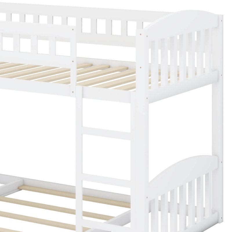 Structure de lit superposé en bois avec échelle et glissoire, Blanc