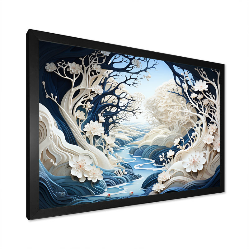 «White and Blue River Collage - Lakes and Rivers», reproduction d'art mural, H 24 po x l 32 po x P 1 po