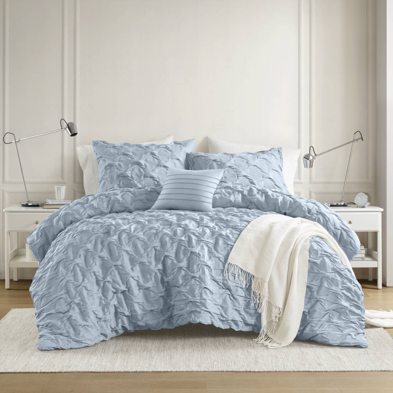 Bailey Blue Diamond Pucker Woven Wrinkle Resistant 3-Piece Twin/Twin XL Comforter Set, Blue