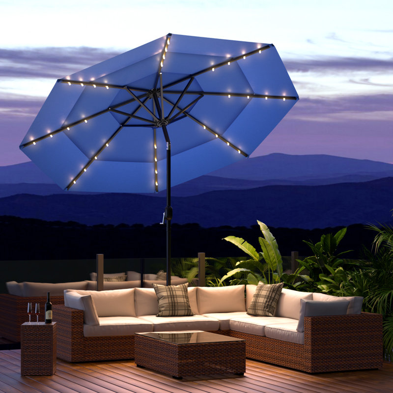 Parasol de marché 11 pi, Bleu, H 96,5 po x l 132 po x P 132 po