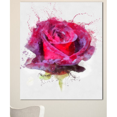 " Watercolor Dark Red Rose Sketch "