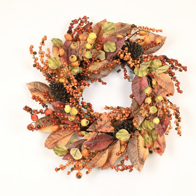 24" Artificial Rustic Autumn Mixed Leaves Berry Pinecones Front Door Wreath Fall Wedding Party Thanksgiving Day Decor