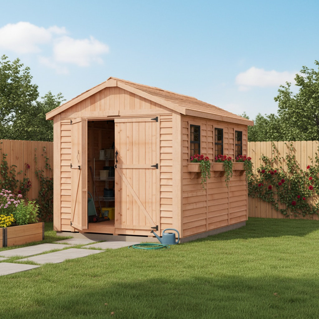 Outdoor Living Today 8x12 Western Red Cedar Spacemaster Garden Shed with Cedar Roof Outdoor Living Today