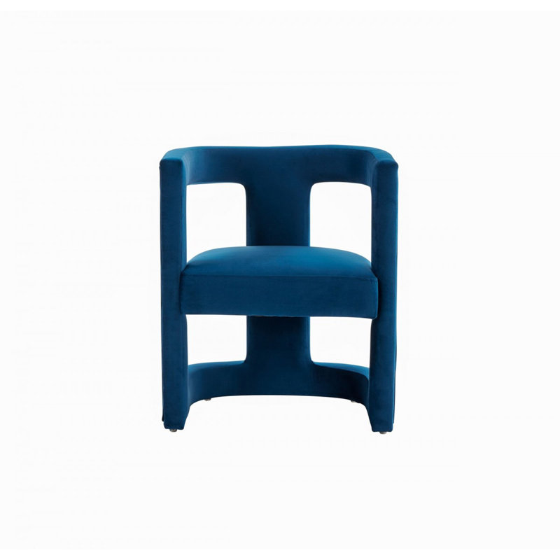 Fauteuil demi-tonneau en velours Dounton, Bleu velours