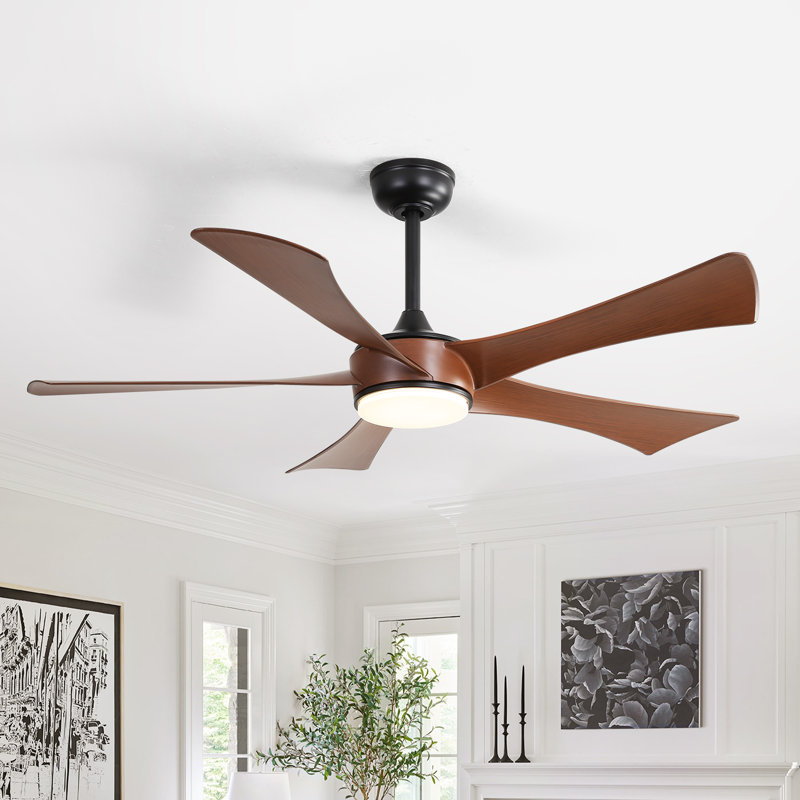 Whisper 52" 5-ABS Blade Modern Classic Ceiling Fan With LED Three-Tone Light And Ultra-Quiet Remote Control Adjustment, Brown