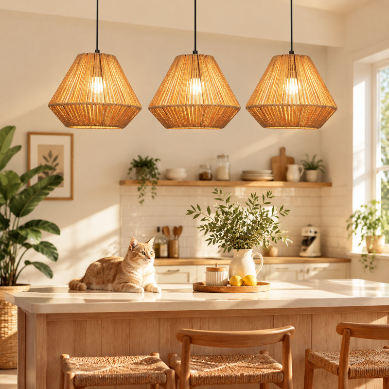 3 - Light Rattan Farmhouse Bohemian Pendant