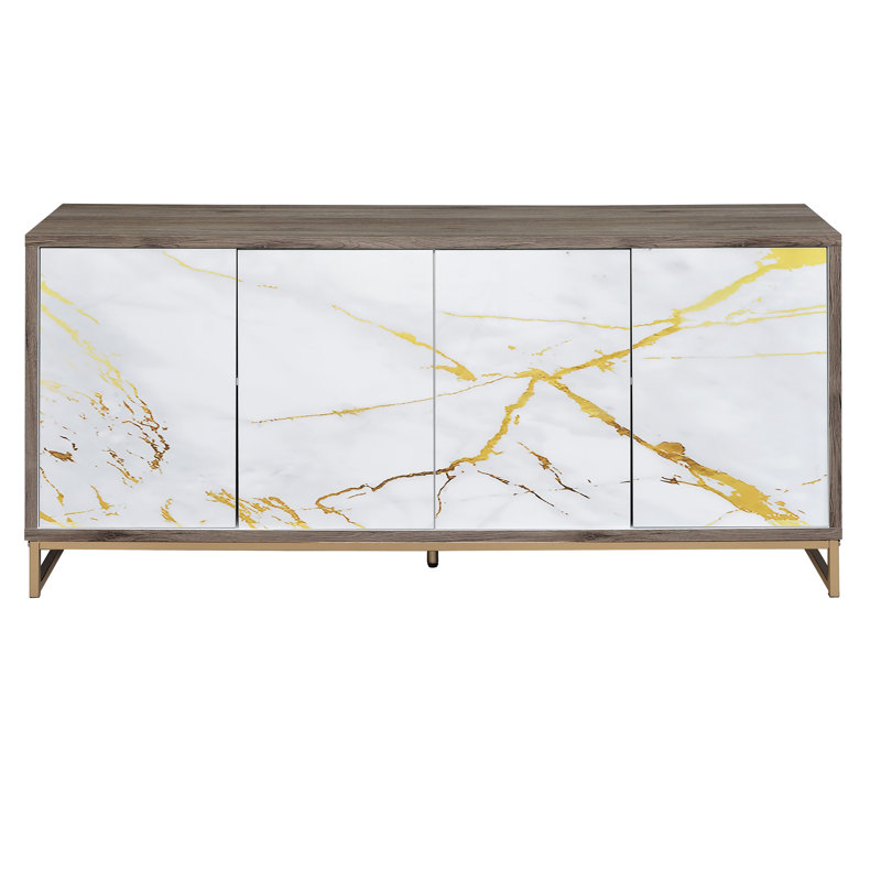Console avec rangement en marbre blanc et tablettes pratiques