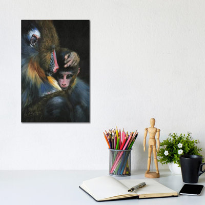 Baboon Mother And Baby by David Stribbling - Wrapped Canvas Painting
