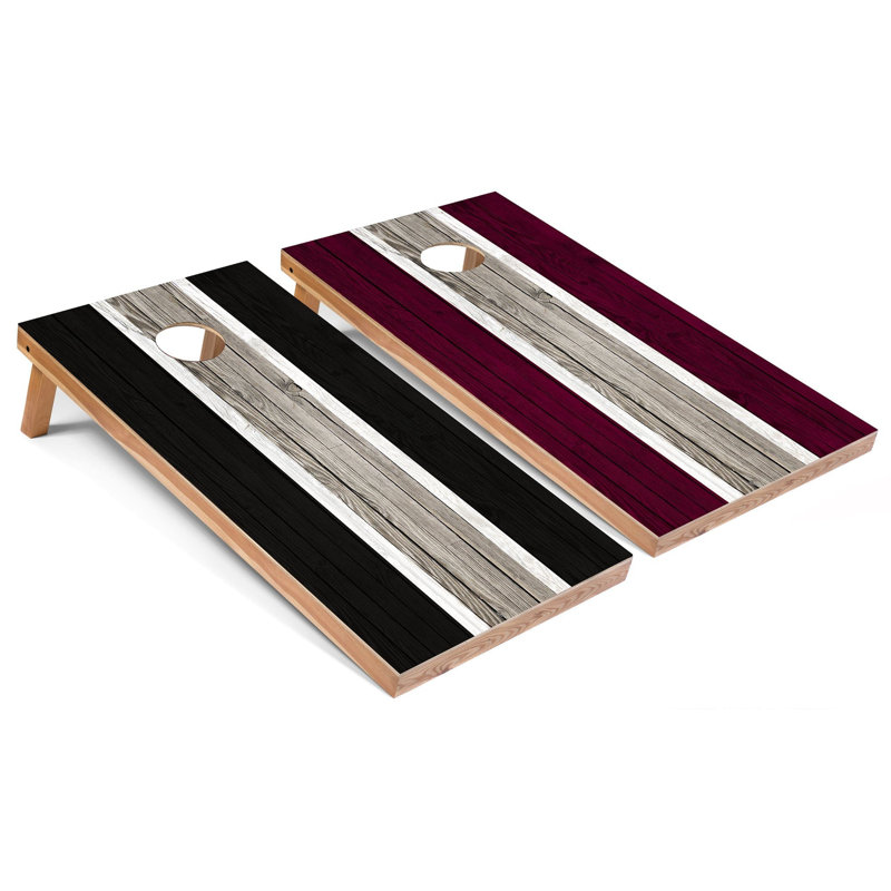 Panneaux de cornhole rayés avec étui et lumières, Noir / marron