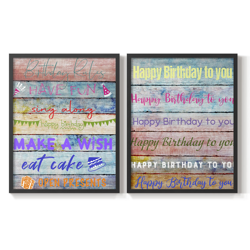 «Birthday Rules» - reproduction encadrée de qualité supérieure - prête à être accrochée - aucun clou requis - aucun clou requis