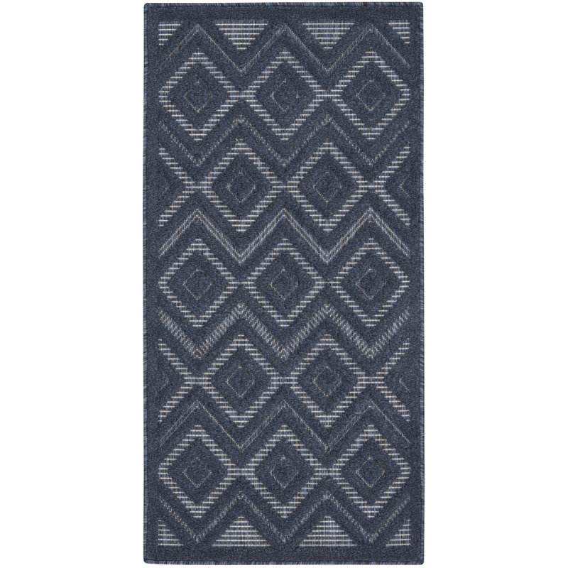 Foundry Select Versatile Diamond Navy Blue Indoor/Outdoor Area Rug, Rectangle 2' x 4'